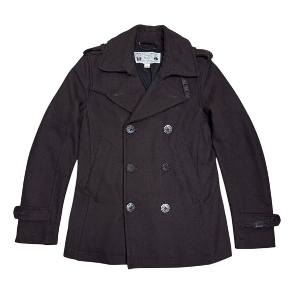 DIESEL Luxury Designer Wool Blend Leather Business Casual Winter Peacoat Large - Picture 1 of 8